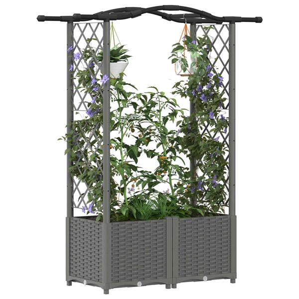 Grote foto vidaxl verhoogd bed met trellis en dak lichtgrijs 125 x 40 x 138 cm pp tuin en terras overige tuin en terras