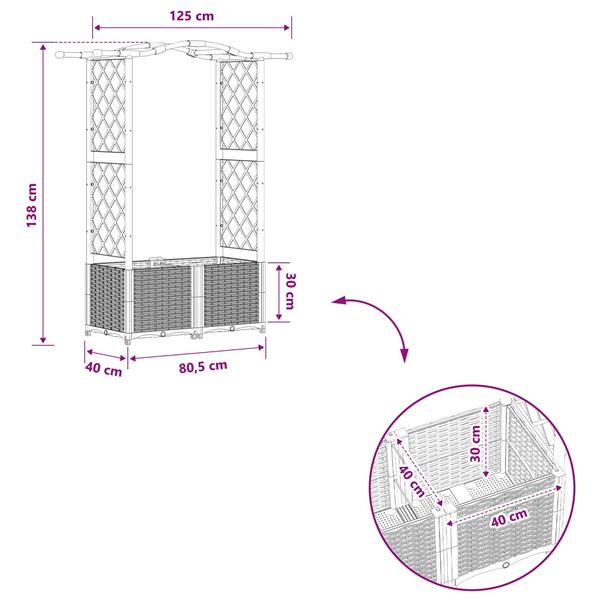 Grote foto vidaxl verhoogd bed met trellis en dak lichtgrijs 125 x 40 x 138 cm pp tuin en terras overige tuin en terras