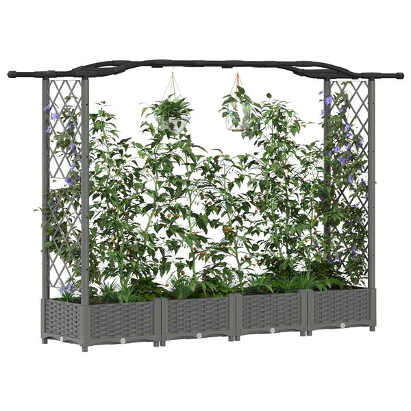 Grote foto vidaxl verhoogd bed met trellis en dak lichtgrijs 207 x 40 x 123 cm pp tuin en terras overige tuin en terras