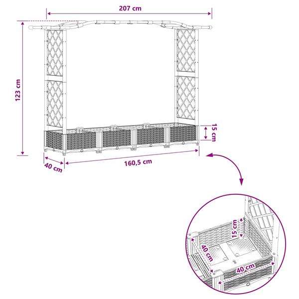Grote foto vidaxl verhoogd bed met trellis en dak lichtgrijs 207 x 40 x 123 cm pp tuin en terras overige tuin en terras