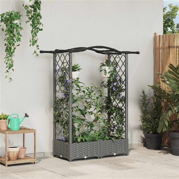 Grote foto vidaxl verhoogd bed met trellis en dak lichtgrijs 124 x 40 x 123 cm pp tuin en terras overige tuin en terras