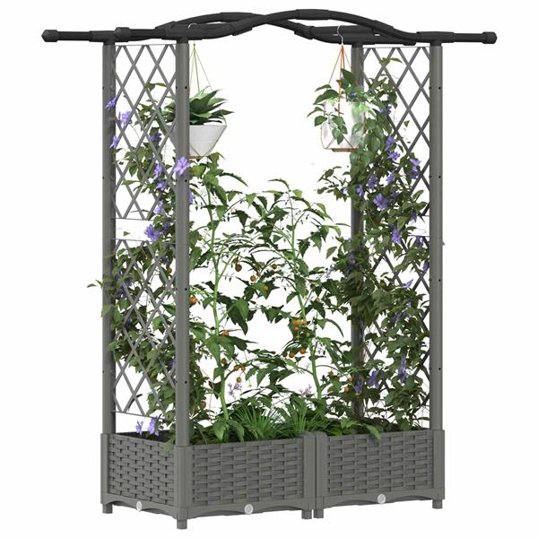 Grote foto vidaxl verhoogd bed met trellis en dak lichtgrijs 124 x 40 x 123 cm pp tuin en terras overige tuin en terras