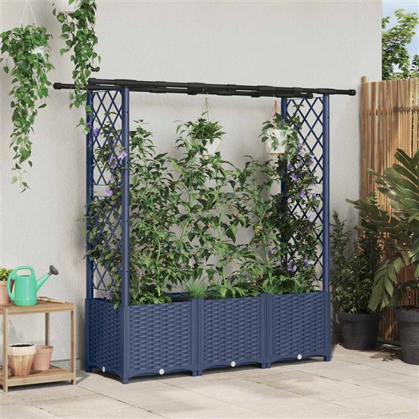 Grote foto vidaxl verhoogd bed met trellis en dak grijs 162 5 x 40 x 136 cm pp tuin en terras overige tuin en terras