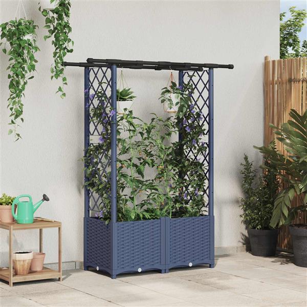 Grote foto vidaxl verhoogd bed met trellis en dak grijs 124 5 x 40 x 136 cm pp tuin en terras overige tuin en terras