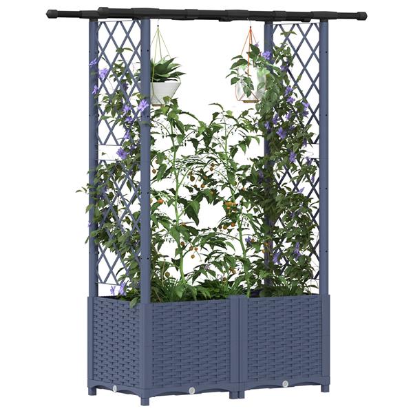 Grote foto vidaxl verhoogd bed met trellis en dak grijs 124 5 x 40 x 136 cm pp tuin en terras overige tuin en terras