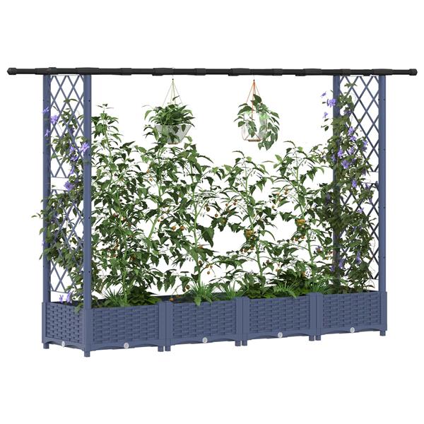 Grote foto vidaxl verhoogd bed met trellis en dak grijs 203 x 40 x 121 cm pp tuin en terras overige tuin en terras