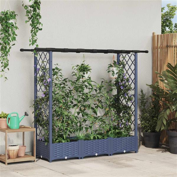 Grote foto vidaxl verhoogd bed met trellis en dak grijs 164 x 40 x 121 cm pp tuin en terras overige tuin en terras