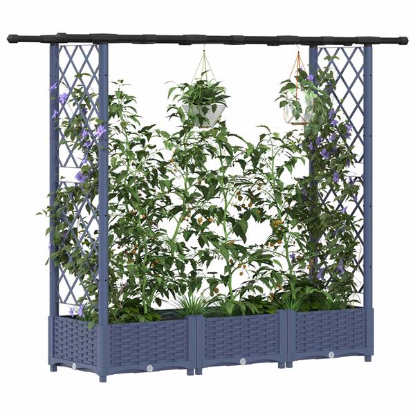 Grote foto vidaxl verhoogd bed met trellis en dak grijs 164 x 40 x 121 cm pp tuin en terras overige tuin en terras