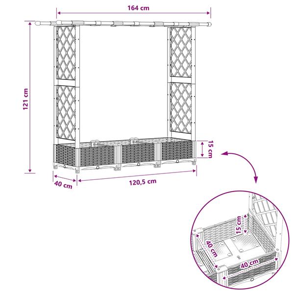Grote foto vidaxl verhoogd bed met trellis en dak grijs 164 x 40 x 121 cm pp tuin en terras overige tuin en terras