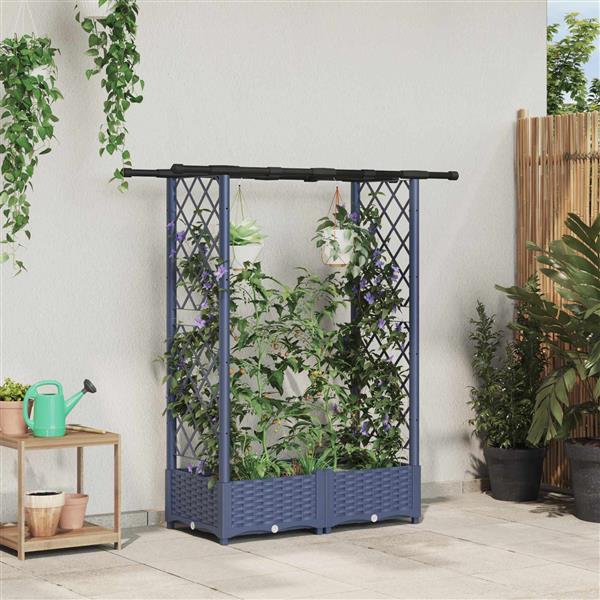 Grote foto vidaxl verhoogd bed met trellis en dak grijs 122 5 x 40 x 121 cm pp tuin en terras overige tuin en terras
