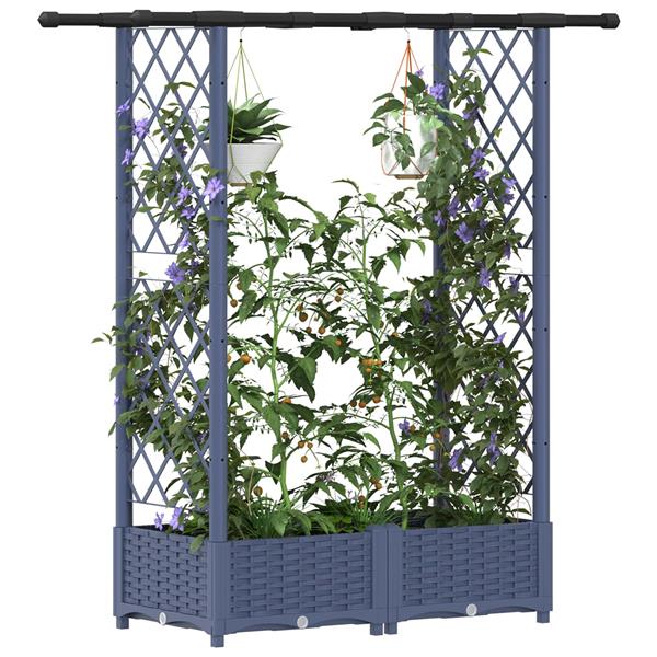 Grote foto vidaxl verhoogd bed met trellis en dak grijs 122 5 x 40 x 121 cm pp tuin en terras overige tuin en terras