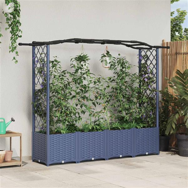 Grote foto vidaxl verhoogd bed met trellis en dak grijs 204 x 40 x 138 cm pp tuin en terras overige tuin en terras