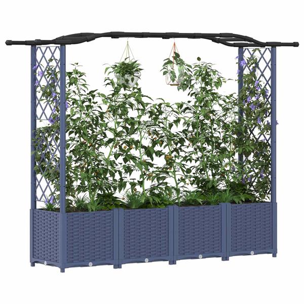 Grote foto vidaxl verhoogd bed met trellis en dak grijs 204 x 40 x 138 cm pp tuin en terras overige tuin en terras