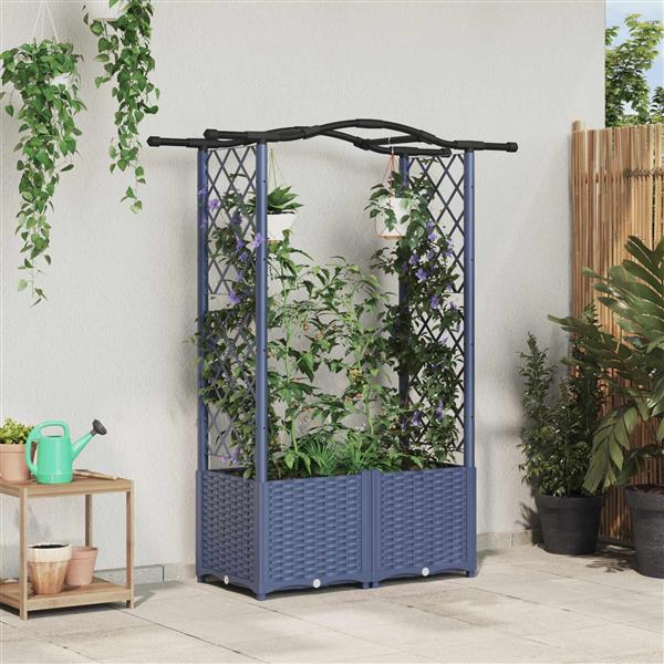 Grote foto vidaxl verhoogd bed met trellis en dak grijs 125 x 40 x 138 cm pp tuin en terras overige tuin en terras