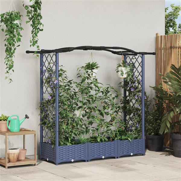Grote foto vidaxl verhoogd bed met trellis en dak grijs 169 x 40 x 123 cm pp tuin en terras overige tuin en terras