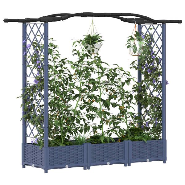 Grote foto vidaxl verhoogd bed met trellis en dak grijs 169 x 40 x 123 cm pp tuin en terras overige tuin en terras