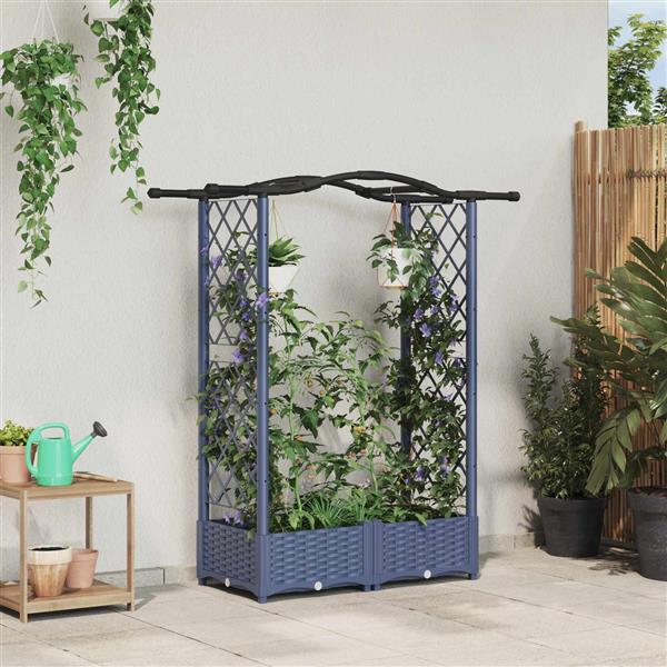Grote foto vidaxl verhoogd bed met trellis en dak grijs 124 x 40 x 123 cm pp tuin en terras overige tuin en terras