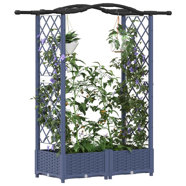 Grote foto vidaxl verhoogd bed met trellis en dak grijs 124 x 40 x 123 cm pp tuin en terras overige tuin en terras