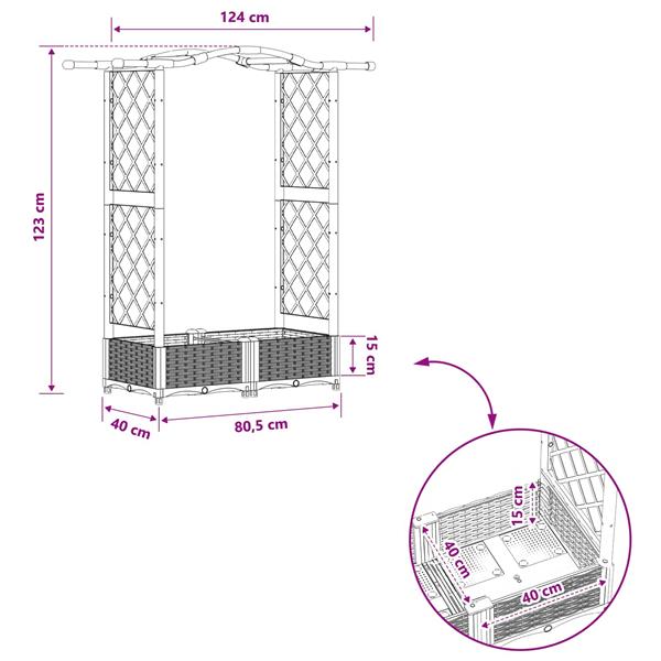 Grote foto vidaxl verhoogd bed met trellis en dak grijs 124 x 40 x 123 cm pp tuin en terras overige tuin en terras