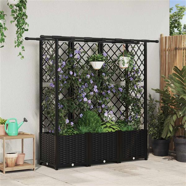 Grote foto vidaxl verhoogd bed met trellis en dak zwart 163 5 x 40 x 136 cm pp tuin en terras overige tuin en terras