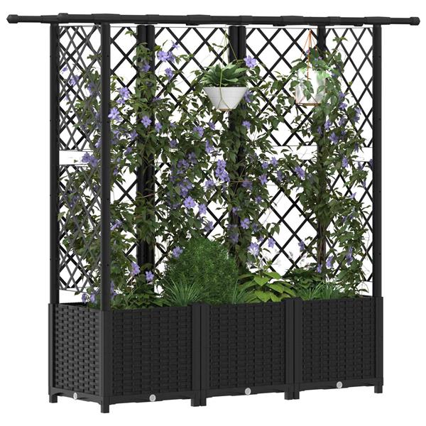 Grote foto vidaxl verhoogd bed met trellis en dak zwart 163 5 x 40 x 136 cm pp tuin en terras overige tuin en terras
