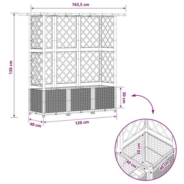 Grote foto vidaxl verhoogd bed met trellis en dak zwart 163 5 x 40 x 136 cm pp tuin en terras overige tuin en terras
