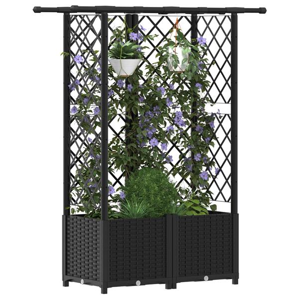 Grote foto vidaxl verhoogd bed met trellis en dak zwart 124 x 40 x 136 cm pp tuin en terras overige tuin en terras
