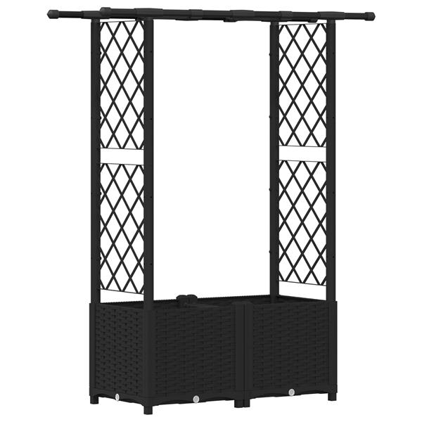 Grote foto vidaxl verhoogd bed met trellis en dak zwart 124 5 x 40 x 136 cm pp tuin en terras overige tuin en terras