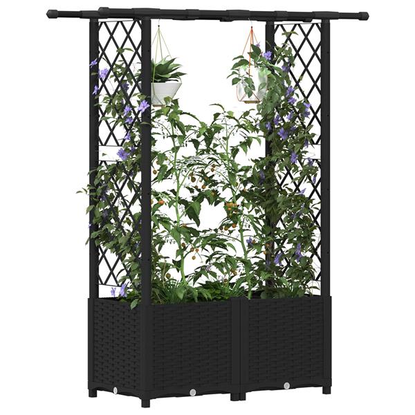 Grote foto vidaxl verhoogd bed met trellis en dak zwart 124 5 x 40 x 136 cm pp tuin en terras overige tuin en terras