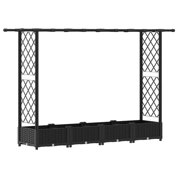 Grote foto vidaxl verhoogd bed met trellis en dak zwart 203 x 40 x 121 cm pp tuin en terras overige tuin en terras