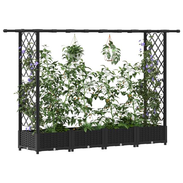 Grote foto vidaxl verhoogd bed met trellis en dak zwart 203 x 40 x 121 cm pp tuin en terras overige tuin en terras