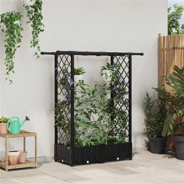 Grote foto vidaxl verhoogd bed met trellis en dak zwart 122 5 x 40 x 121 cm pp tuin en terras overige tuin en terras