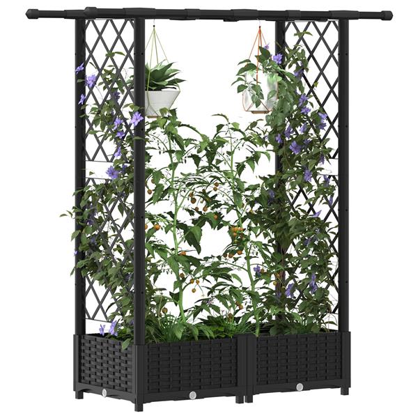 Grote foto vidaxl verhoogd bed met trellis en dak zwart 122 5 x 40 x 121 cm pp tuin en terras overige tuin en terras