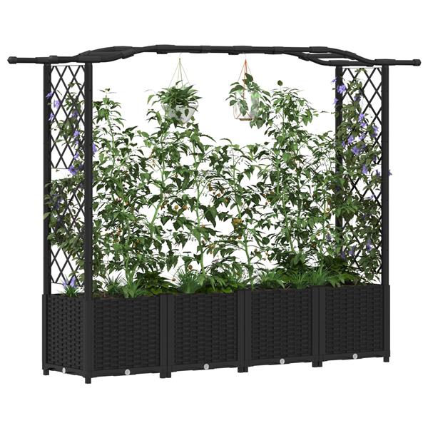 Grote foto vidaxl verhoogd bed met trellis en dak zwart 204 x 40 x 138 cm pp tuin en terras overige tuin en terras