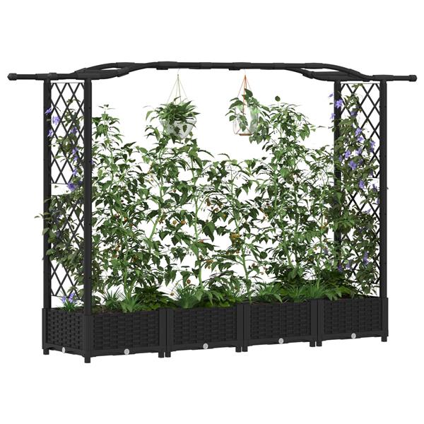 Grote foto vidaxl verhoogd bed met trellis en dak zwart 207 x 40 x 123 cm pp tuin en terras overige tuin en terras
