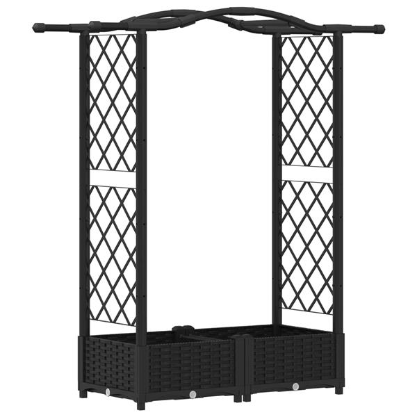 Grote foto vidaxl verhoogd bed met trellis en dak zwart 124 x 40 x 123 cm pp tuin en terras overige tuin en terras