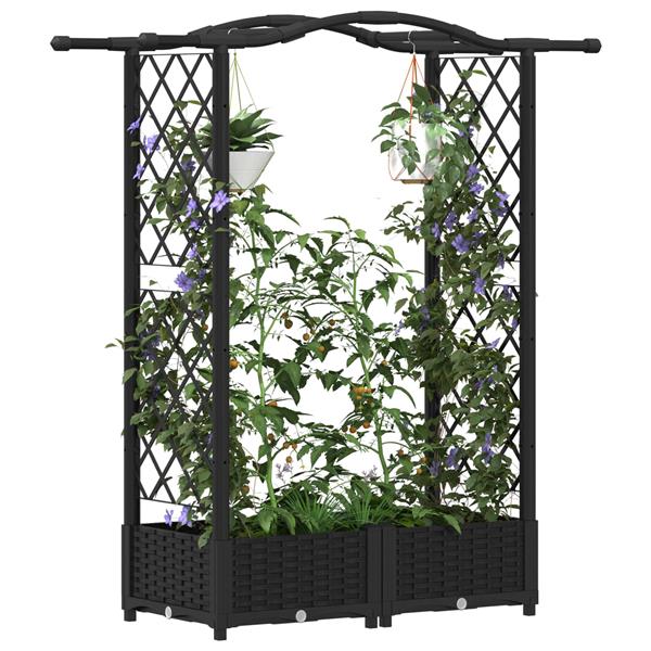 Grote foto vidaxl verhoogd bed met trellis en dak zwart 124 x 40 x 123 cm pp tuin en terras overige tuin en terras