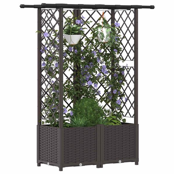 Grote foto vidaxl verhoogd bed met trellis en dak bruin 124 x 40 x 136 cm pp tuin en terras overige tuin en terras