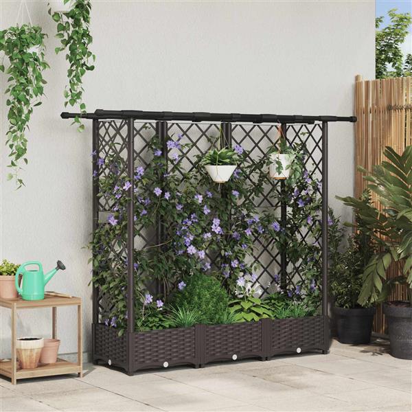 Grote foto vidaxl verhoogd bed met trellis en dak bruin 164 x 40 x 121 cm pp tuin en terras overige tuin en terras