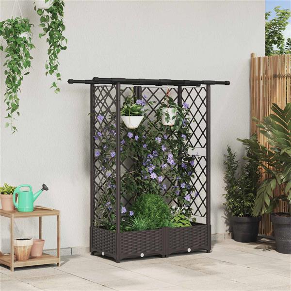Grote foto vidaxl verhoogd bed met trellis en dak bruin 124 x 40 x 121 cm pp tuin en terras overige tuin en terras