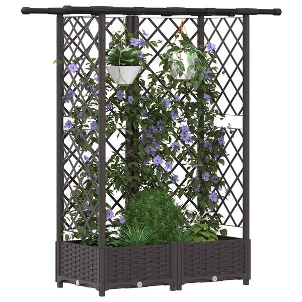 Grote foto vidaxl verhoogd bed met trellis en dak bruin 124 x 40 x 121 cm pp tuin en terras overige tuin en terras