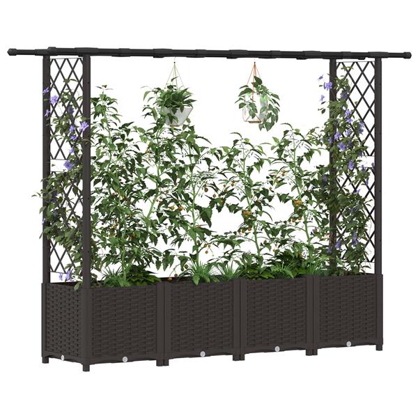 Grote foto vidaxl verhoogd bed met trellis en dak bruin 203 x 40 x 136 cm pp tuin en terras overige tuin en terras