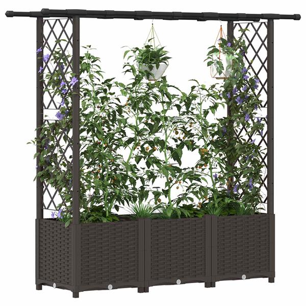 Grote foto vidaxl verhoogd bed met trellis en dak bruin 162 5 x 40 x 136 cm pp tuin en terras overige tuin en terras