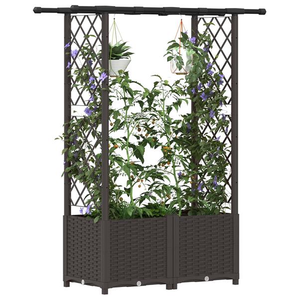 Grote foto vidaxl verhoogd bed met trellis en dak bruin 124 5 x 40 x 136 cm pp tuin en terras overige tuin en terras