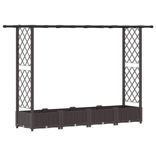 Grote foto vidaxl verhoogd bed met trellis en dak bruin 203 x 40 x 121 cm pp tuin en terras overige tuin en terras