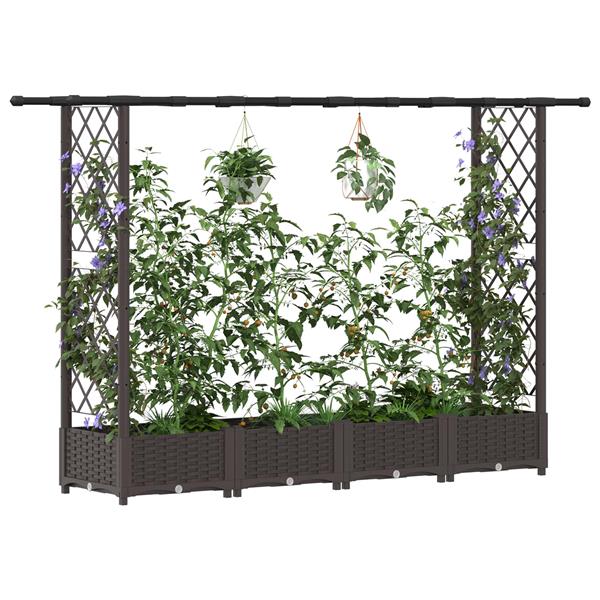 Grote foto vidaxl verhoogd bed met trellis en dak bruin 203 x 40 x 121 cm pp tuin en terras overige tuin en terras