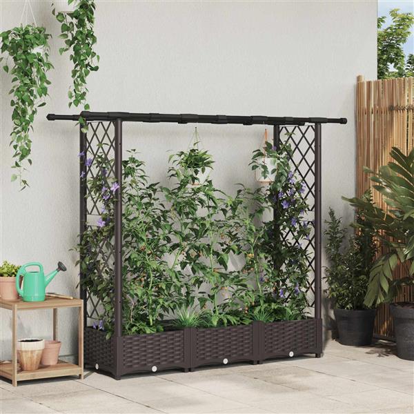 Grote foto vidaxl verhoogd bed met trellis en dak bruin 164 x 40 x 121 cm pp tuin en terras overige tuin en terras