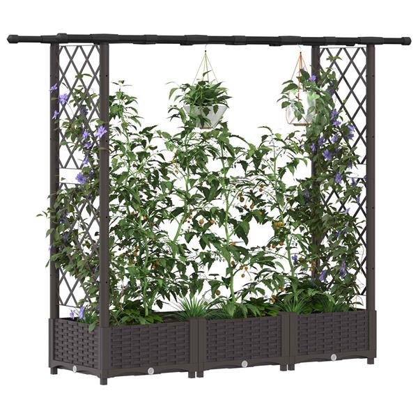 Grote foto vidaxl verhoogd bed met trellis en dak bruin 164 x 40 x 121 cm pp tuin en terras overige tuin en terras