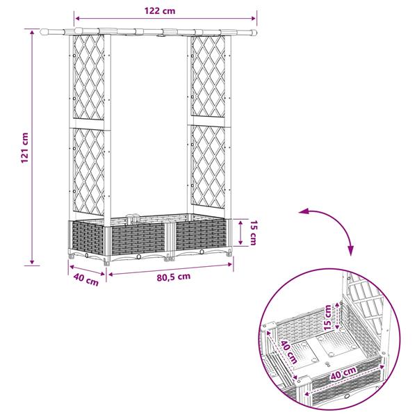 Grote foto vidaxl verhoogd bed met trellis en dak bruin 122 5 x 40 x 121 cm pp tuin en terras overige tuin en terras