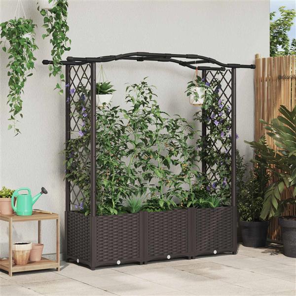 Grote foto vidaxl verhoogd bed met trellis en dak bruin 164 x 40 x 138 cm pp tuin en terras overige tuin en terras